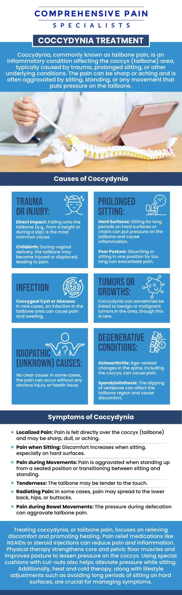Common questions asked by patients: What is coccydynia and what causes it? What are the common symptoms of coccydynia? How is coccydynia diagnosed? How long does it take to recover from coccydynia? For more information, contact us or book an appointment online. We are located at 1177 PA-315, Dolphin Plaza, Wilkes-Barre, PA 18702. We serve patients from Wilkes-Barre PA, Glen Lyon PA, Dallas PA, Pittston PA, Mountain Top PA, Plymouth PA, and surrounding areas. Common questions asked by patients: What is coccydynia and what causes it? What are the common symptoms of coccydynia? How is coccydynia diagnosed? How long does it take to recover from coccydynia? For more information, contact us or book an appointment online. We are located at 1177 PA-315, Dolphin Plaza, Wilkes-Barre, PA 18702. We serve patients from Wilkes-Barre PA, Glen Lyon PA, Dallas PA, Pittston PA, Mountain Top PA, Plymouth PA, and surrounding areas.