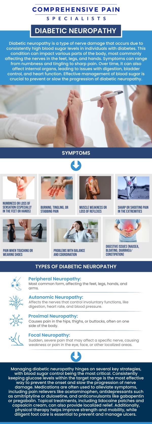 If you are experiencing persistent symptoms of diabetic neuropathy, such as chronic tingling, numbness, burning, or shooting pain, especially in your hands or feet, seeking specialized care is critical. Dr. Josephson, DO specializes in diagnosing the severity of your condition and creating a personalized treatment plan utilizing advanced interventional techniques to help manage pain and improve your quality of life. For more information, contact us or book an appointment online. We are located at 1177 PA-315, Dolphin Plaza, Wilkes-Barre, PA 18702. If you are experiencing persistent symptoms of diabetic neuropathy, such as chronic tingling, numbness, burning, or shooting pain, especially in your hands or feet, seeking specialized care is critical. Dr. Josephson, DO specializes in diagnosing the severity of your condition and creating a personalized treatment plan utilizing advanced interventional techniques to help manage pain and improve your quality of life. For more information, contact us or book an appointment online. We are located at 1177 PA-315, Dolphin Plaza, Wilkes-Barre, PA 18702.