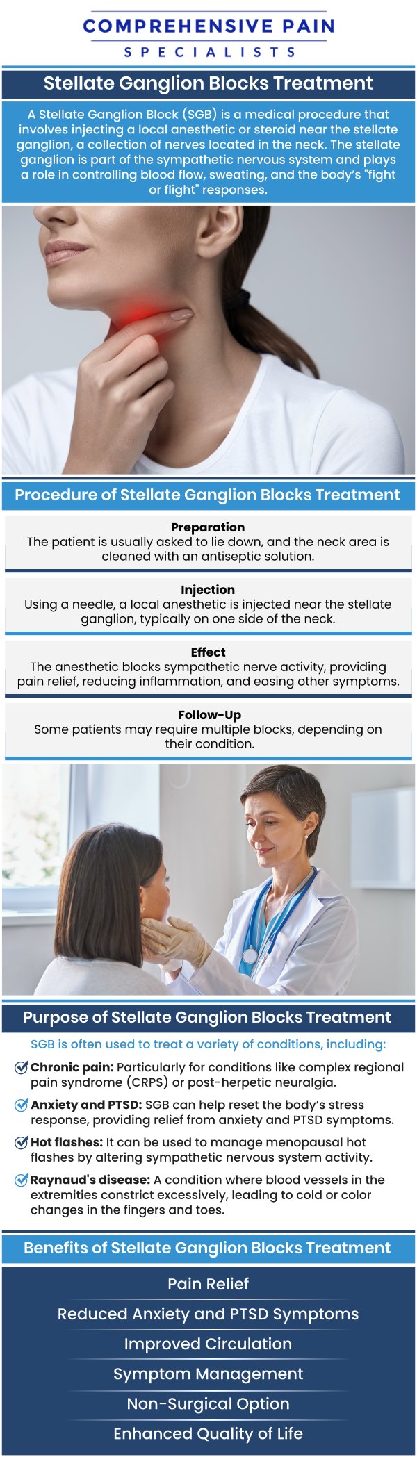 Common questions asked by patients: What is a stellate ganglion block, and how does it help with pain relief? What conditions or symptoms can be treated with a stellate ganglion block? How is a stellate ganglion block procedure performed, and is it safe? What should patients expect during and after a stellate ganglion block treatment? For more information, contact us or book an appointment online. We are located at 1177 PA-315, Dolphin Plaza, Wilkes-Barre, PA 18702. We serve patients from Wilkes-Barre PA, Glen Lyon PA, Dallas PA, Pittston PA, Mountain Top PA, Plymouth PA, and surrounding areas. Common questions asked by patients: What is a stellate ganglion block, and how does it help with pain relief? What conditions or symptoms can be treated with a stellate ganglion block? How is a stellate ganglion block procedure performed, and is it safe? What should patients expect during and after a stellate ganglion block treatment? For more information, contact us or book an appointment online. We are located at 1177 PA-315, Dolphin Plaza, Wilkes-Barre, PA 18702. We serve patients from Wilkes-Barre PA, Glen Lyon PA, Dallas PA, Pittston PA, Mountain Top PA, Plymouth PA, and surrounding areas.